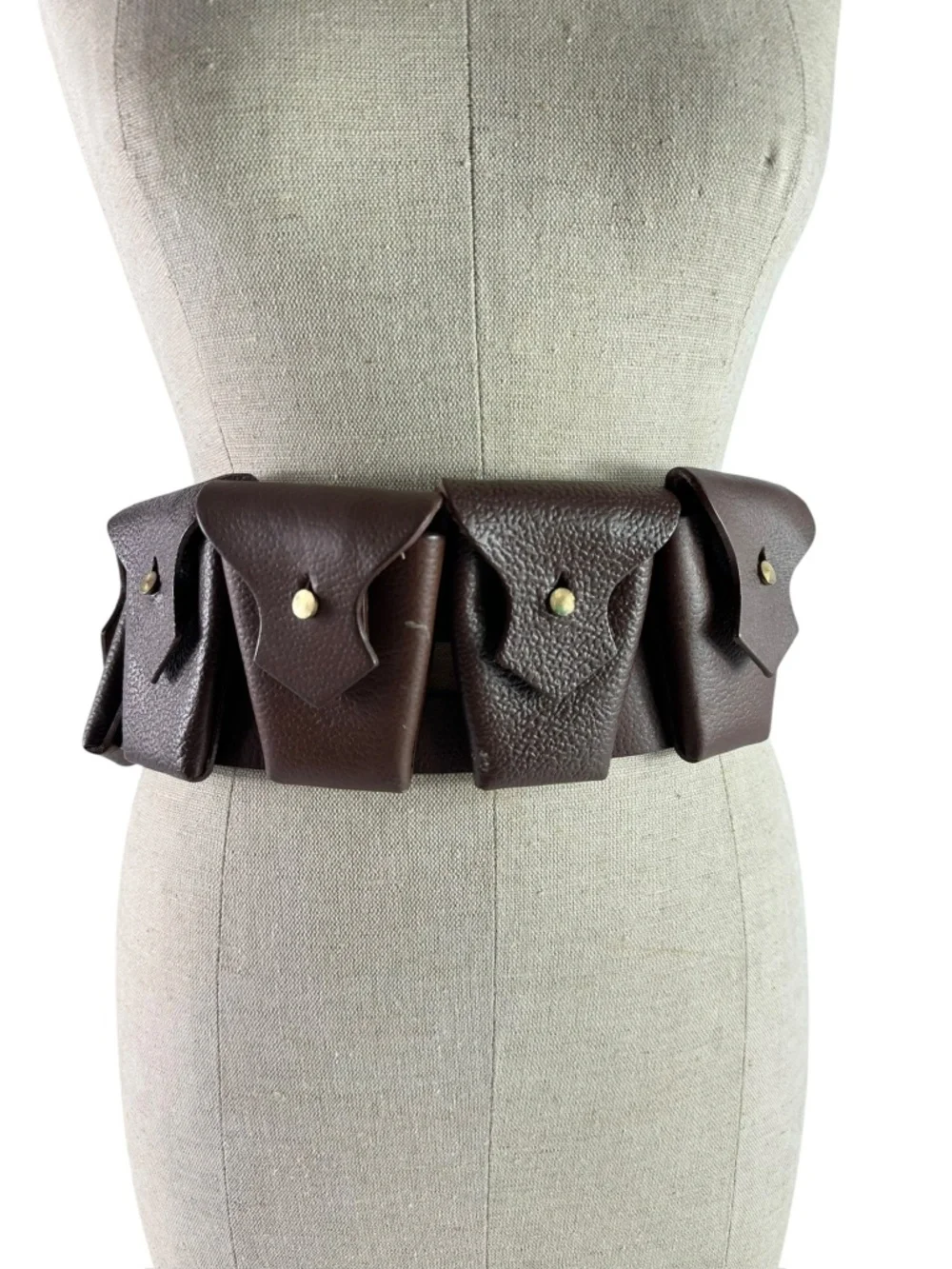 Genuine Vintage Brown Multi Purpose Leather Five Pocket Utility Belt Adjustable